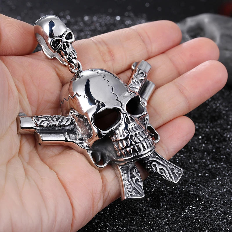 Double Gun Skull Warrior Necklace