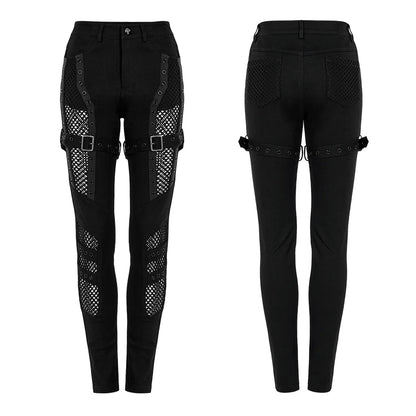 Punk Rave Women's Mesh & Denim Slim Pants