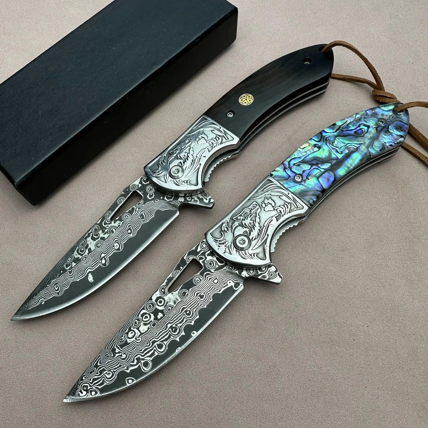Steel Rose VG10 Damascus Abalone Folding Knife