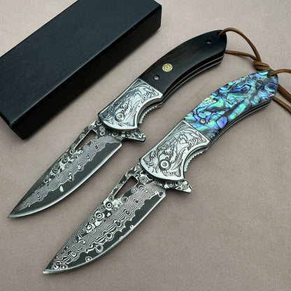 Steel Rose VG10 Damascus Abalone Folding Knife