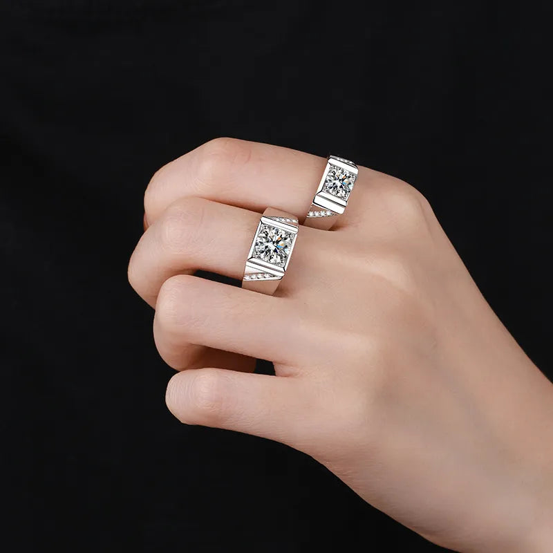 Elegance in Moissanite: Men's Silver Wedding Band