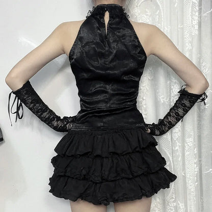 Nostalgic Lace Gothic Crop Tank for Retro Street Style