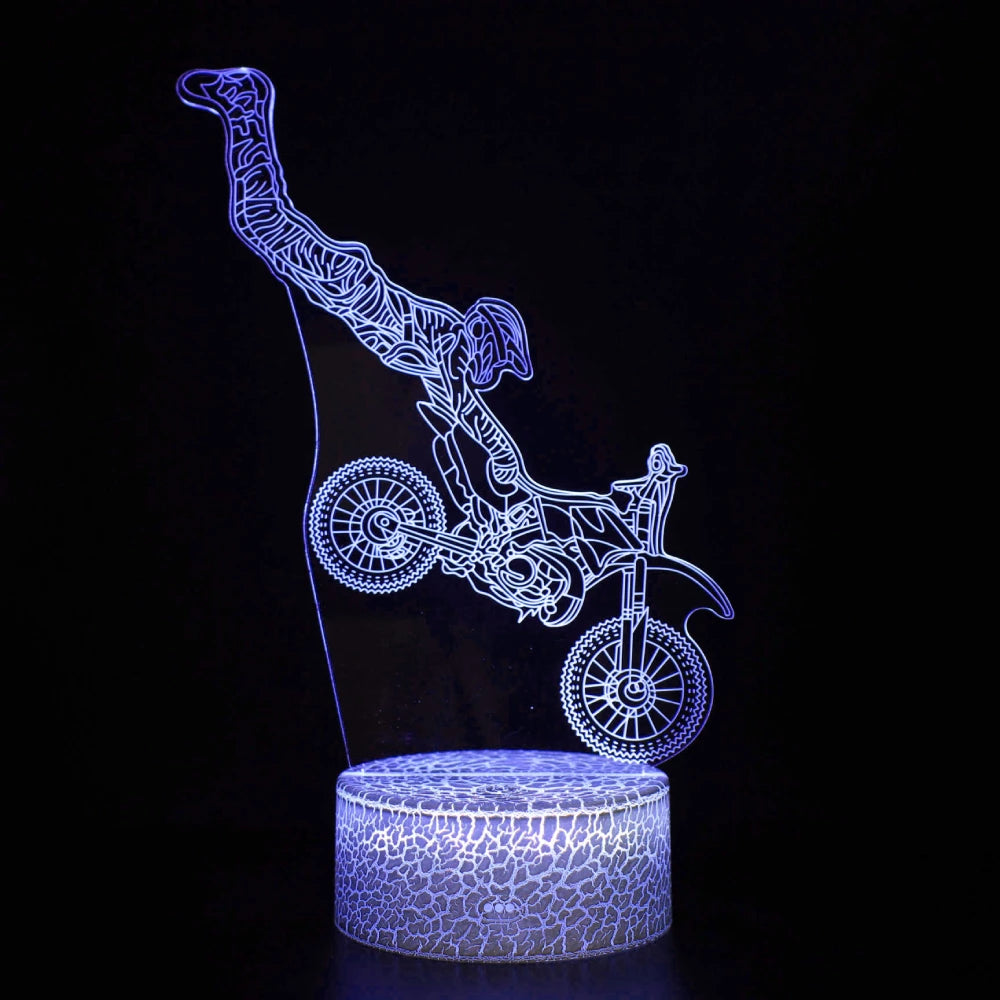 Motorcycle 3D Illusion LED Lamp - Boys Room Decor