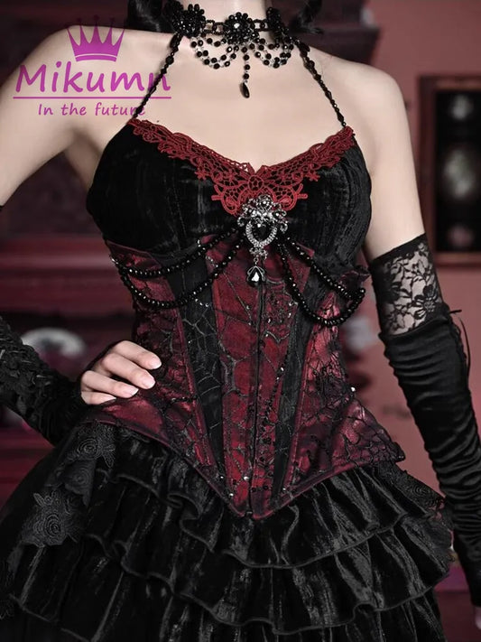Vampy Velvet Lace Crop Top for Spooky Nights
