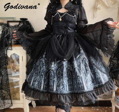 Flare Sleeve JSK Dress with Cape by Godivana