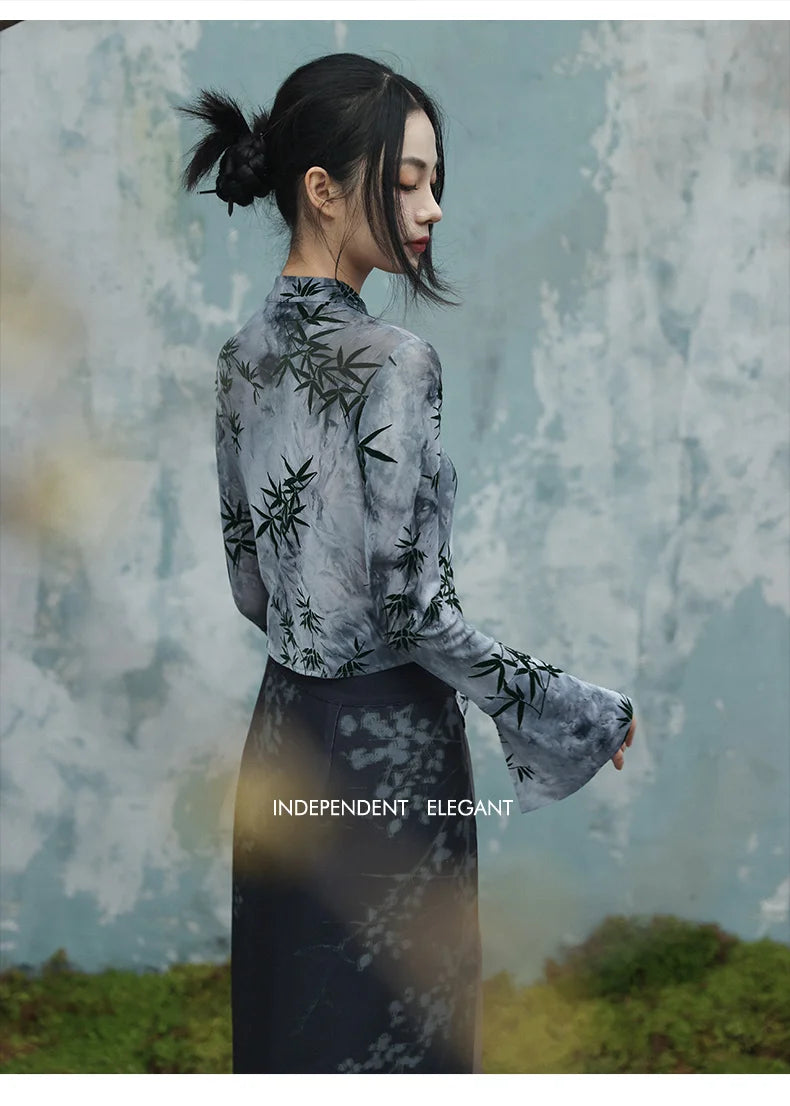 UMI MAO Bamboo Leaf Tie-Dye Spring Shirt