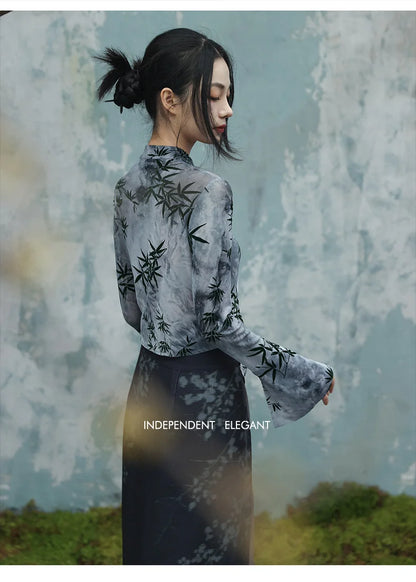 UMI MAO Bamboo Leaf Tie-Dye Spring Shirt