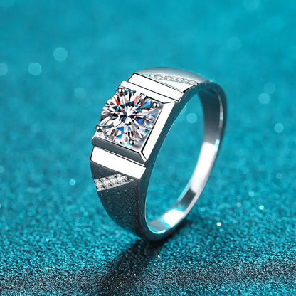 Elegance in Moissanite: Men's Silver Wedding Band