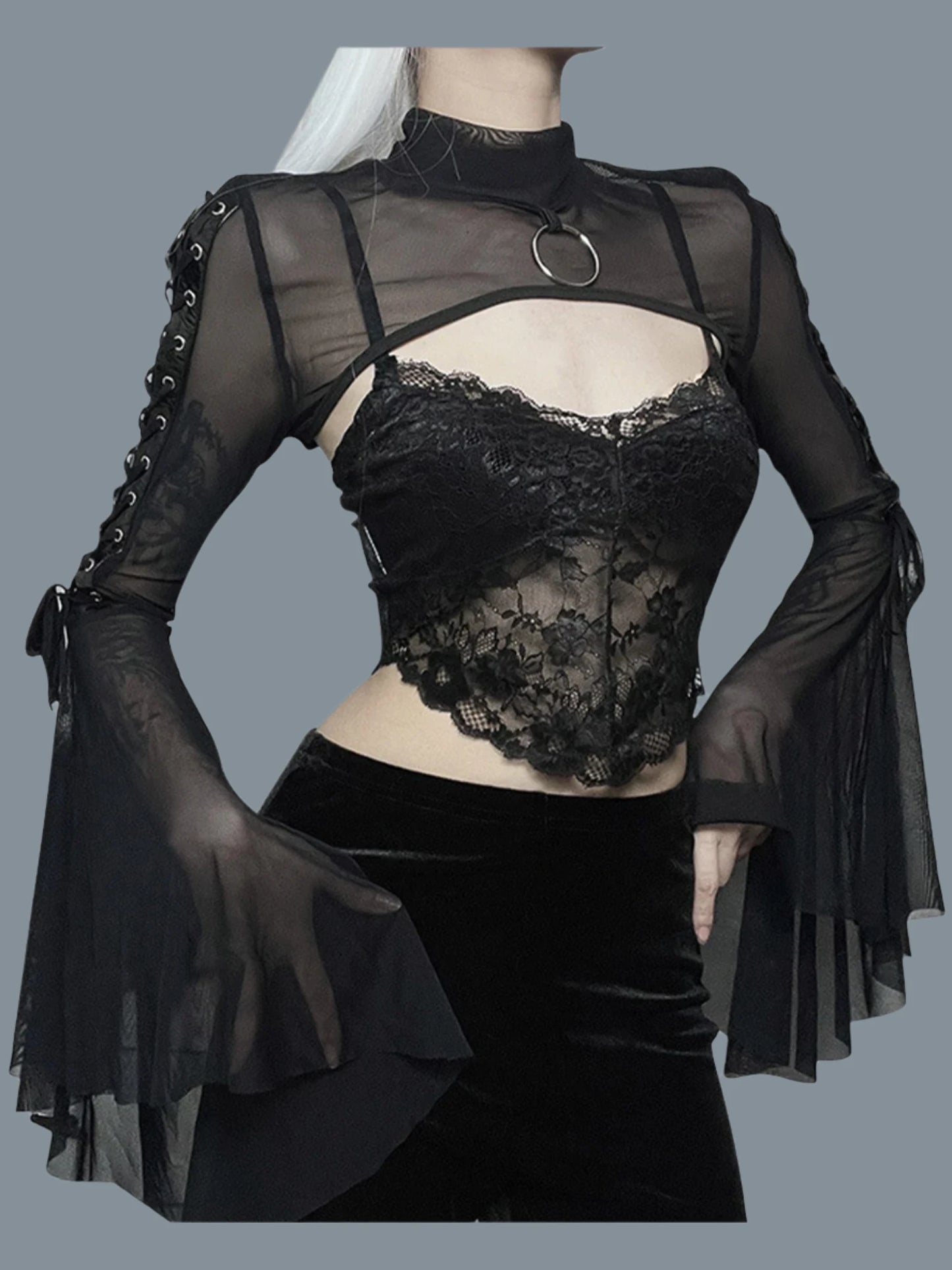 Womens Punk Flare Sleeve Crop
