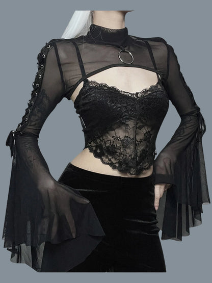 Womens Punk Flare Sleeve Crop