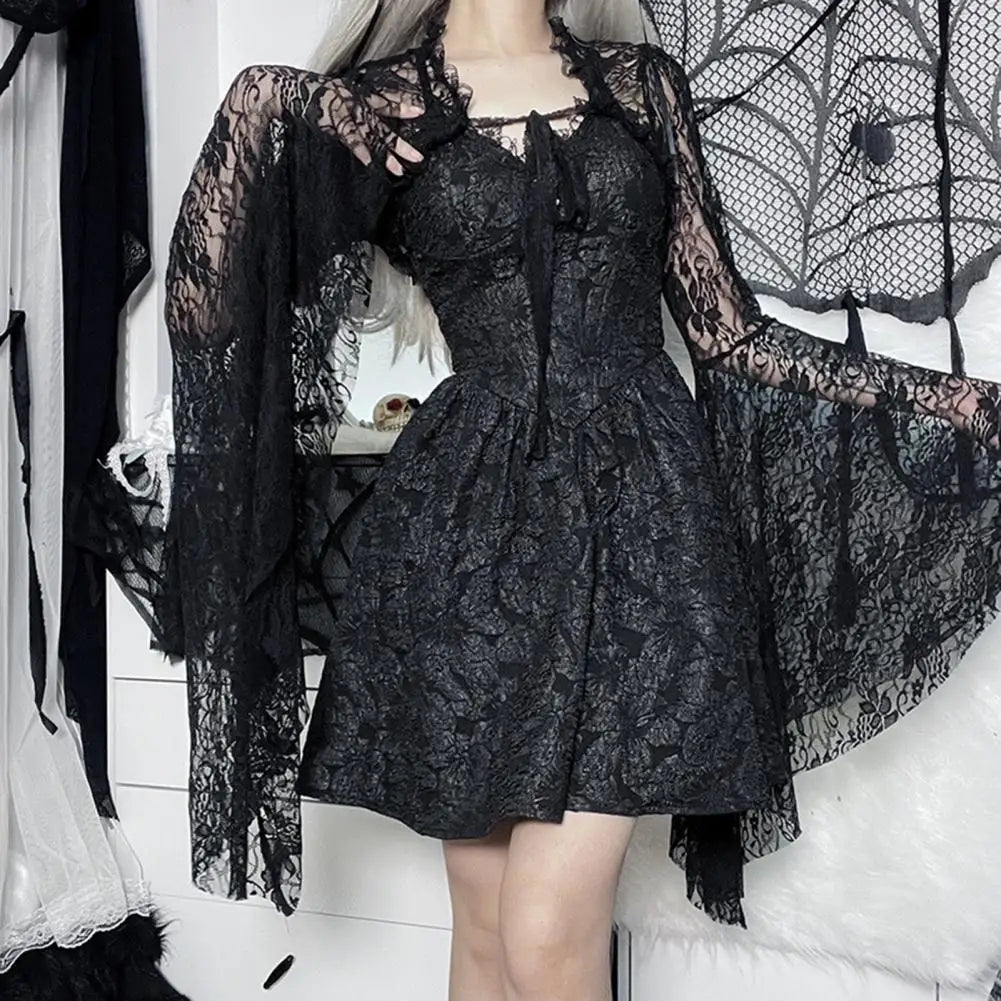 Lace Charm: Flared Sleeve Crop Top
