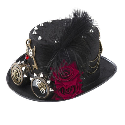 Victorian Steampunk Hat with Rose Chain & Feathers