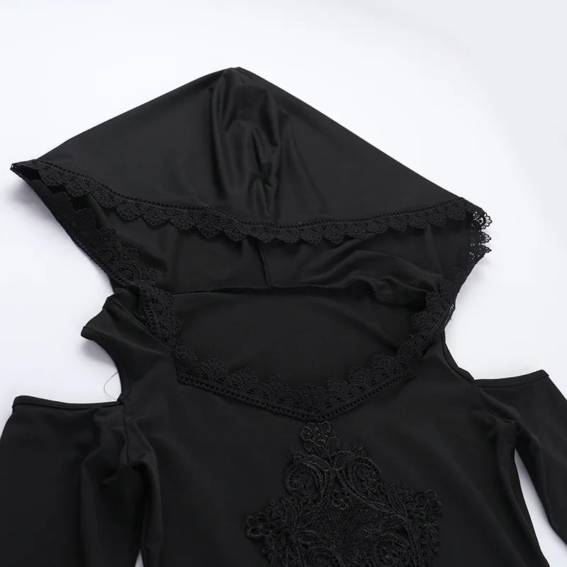 Gothic Velour Hooded Mini Dress