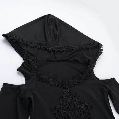 Gothic Velour Hooded Mini Dress