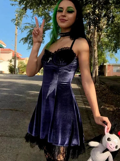 Product Name: Elegant Gothic Velvet Mini Dress