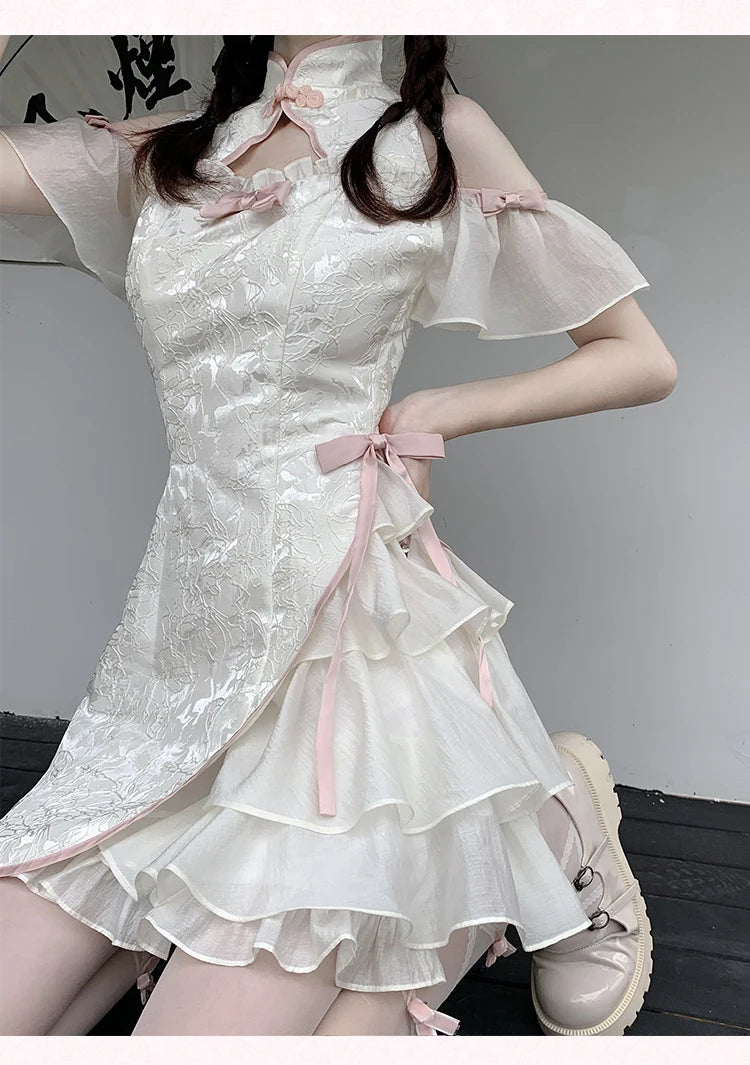 Elegant Tie-Dye Cheongsam Mini Dress