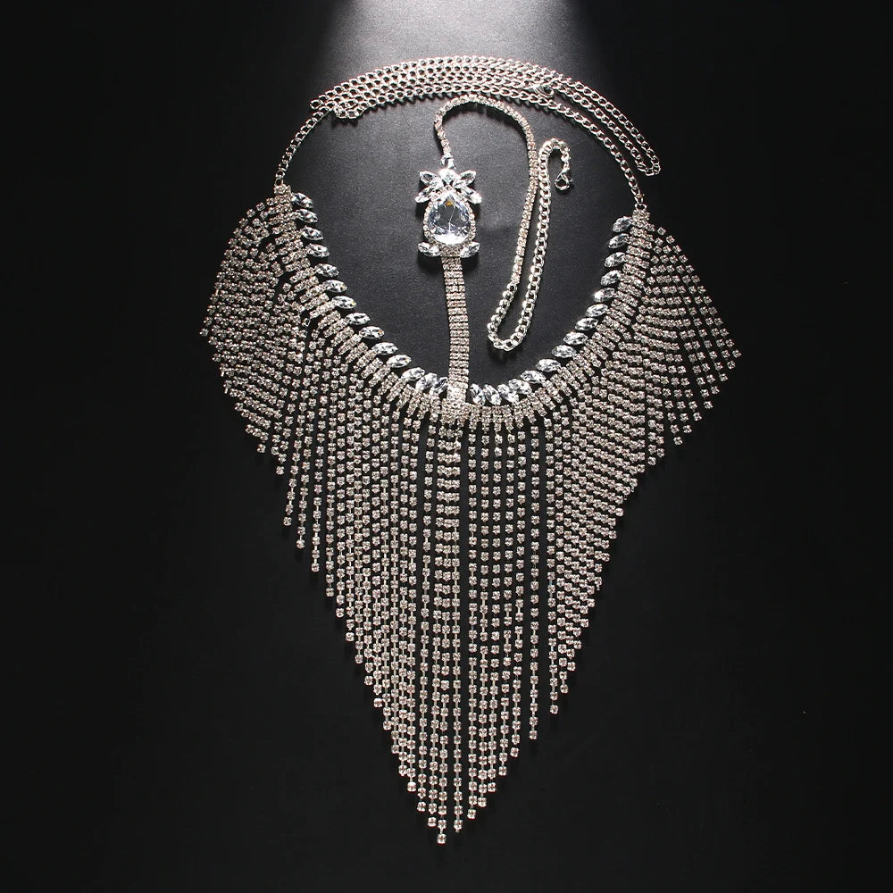 Indian Bridal Long Tassel Mask Chain Belly Dance Face Accessories Exotic Lady Geometric Rhinestone Veil Masks Halloween Jewelry