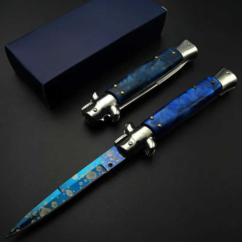 Elegant Blue Stiletto Pocket Knife - Godfather Edition