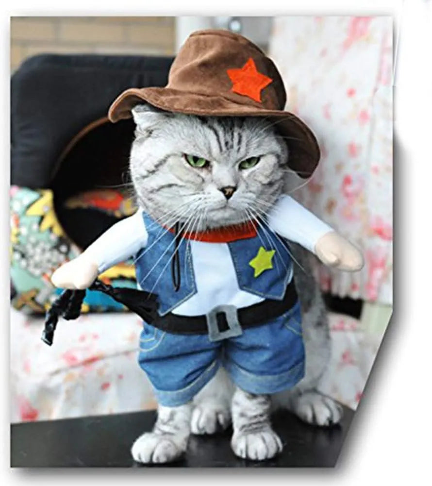 Funny Pet Dog Cat Costume Cowboy Clothes