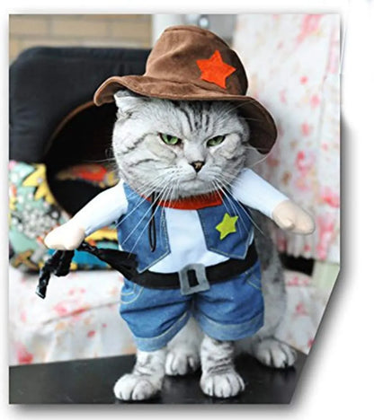 Funny Pet Dog Cat Costume Cowboy Clothes