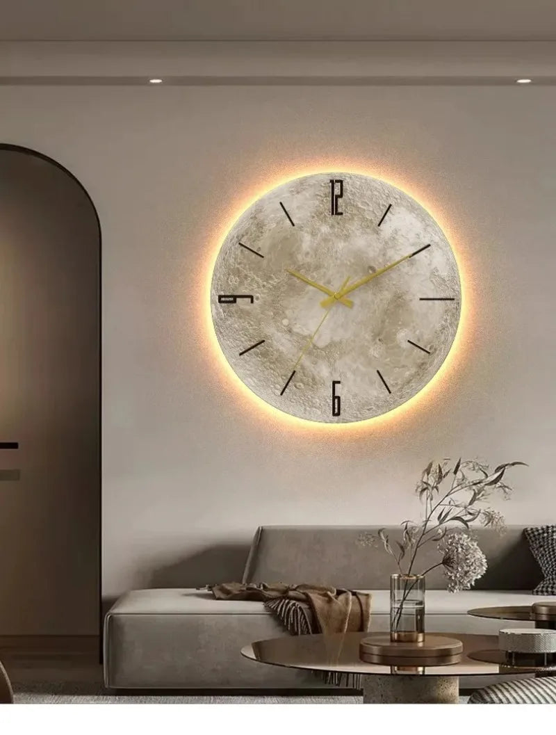Celestial Sandstone Moon Clock & Light Decor