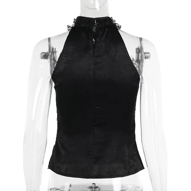 Nostalgic Lace Gothic Crop Tank for Retro Street Style