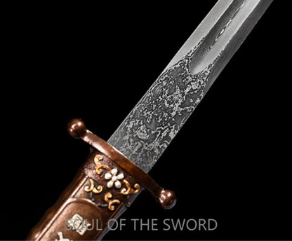Damascus Kung Fu Dagger - Copper Handle, Premium