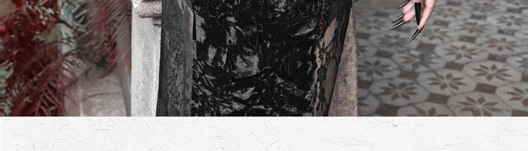 Gothic Velvet Slim Fit Lace Fishtail Dress for Women