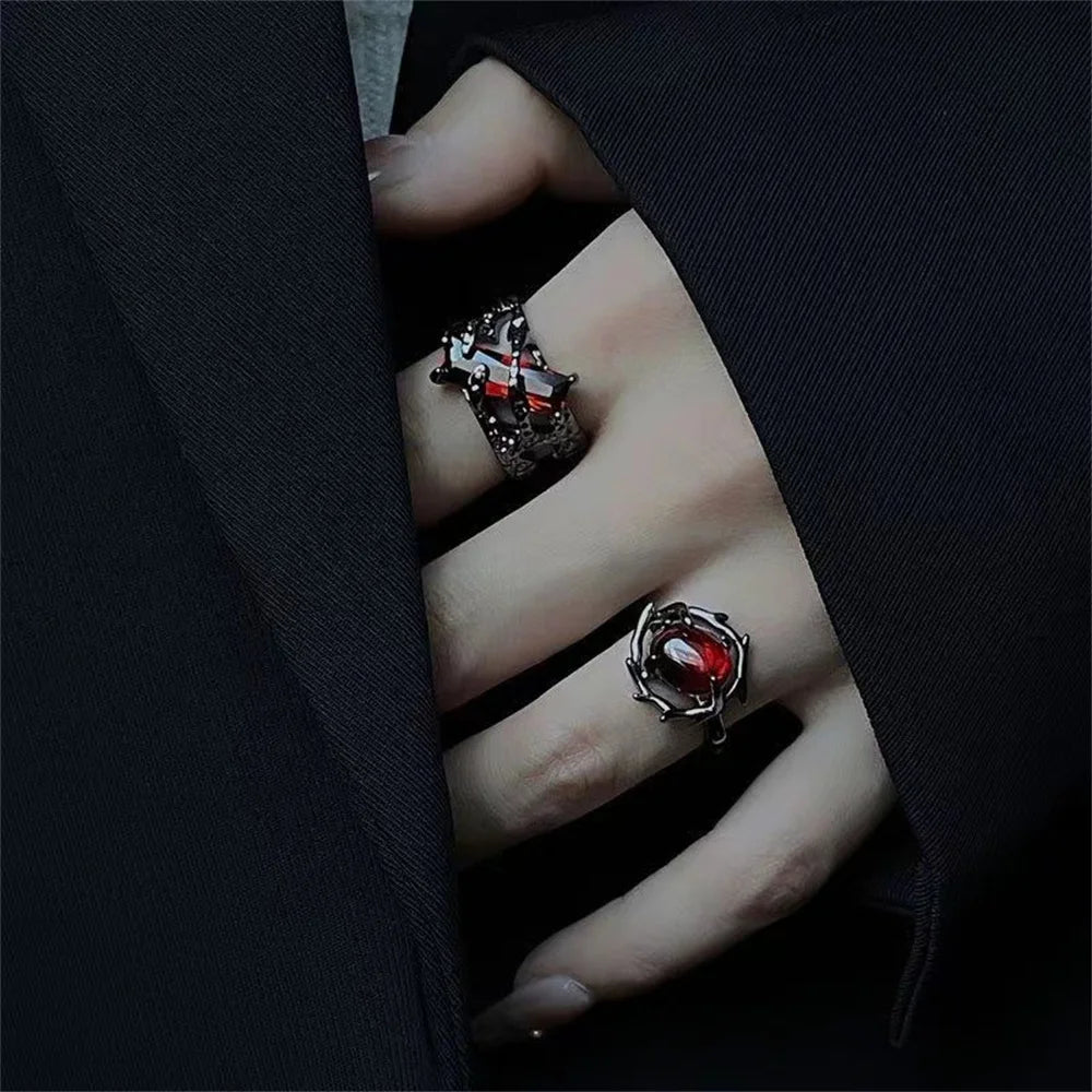 Neo-Goth Red Crystal Gemstone Ring