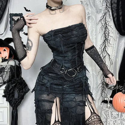 Hole Strapless Grunge Dress
