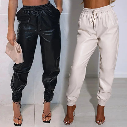Pu Leather Zipper Pocket Design Skinny Pants