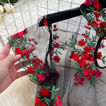 Floral Elegance: Chinese Style Mid-Calf Dress