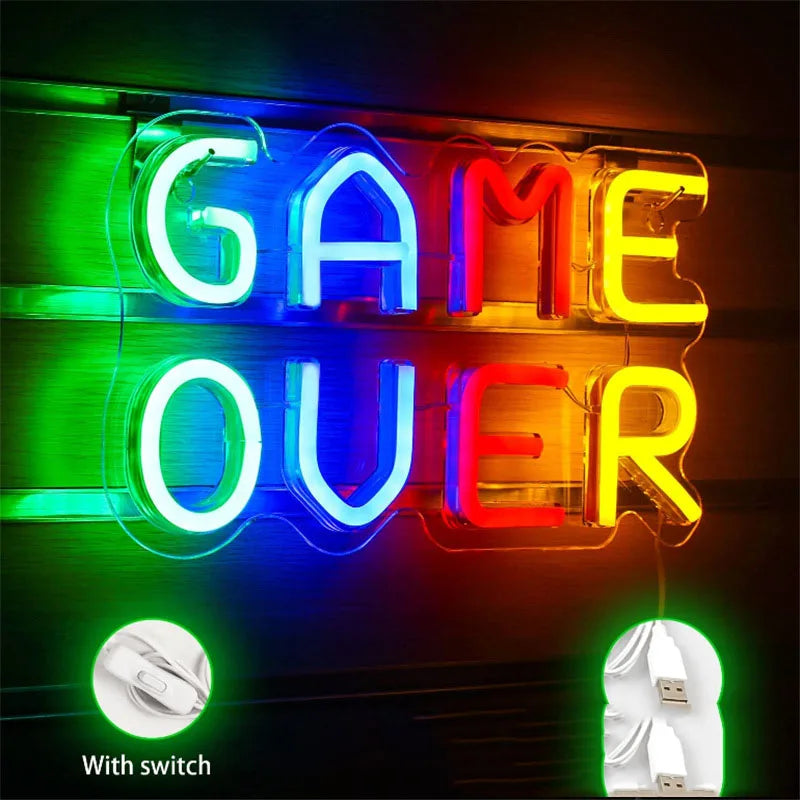 Neon Gaming: Iconic 'Game Over' Light Sign