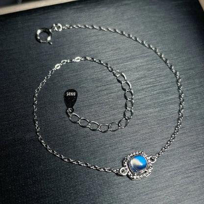 Lunar Charm Crown: S925 Silver Moonstone Bracelet