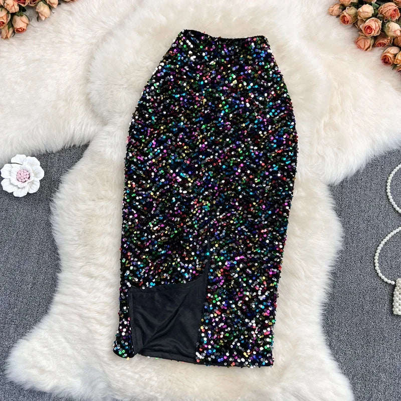 Women  Chic Sequin Full Skirt