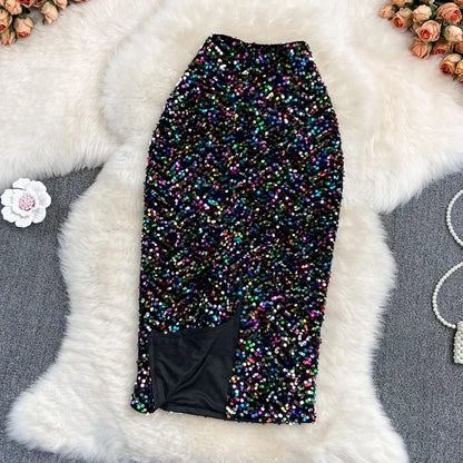 Women  Chic Sequin Full Skirt