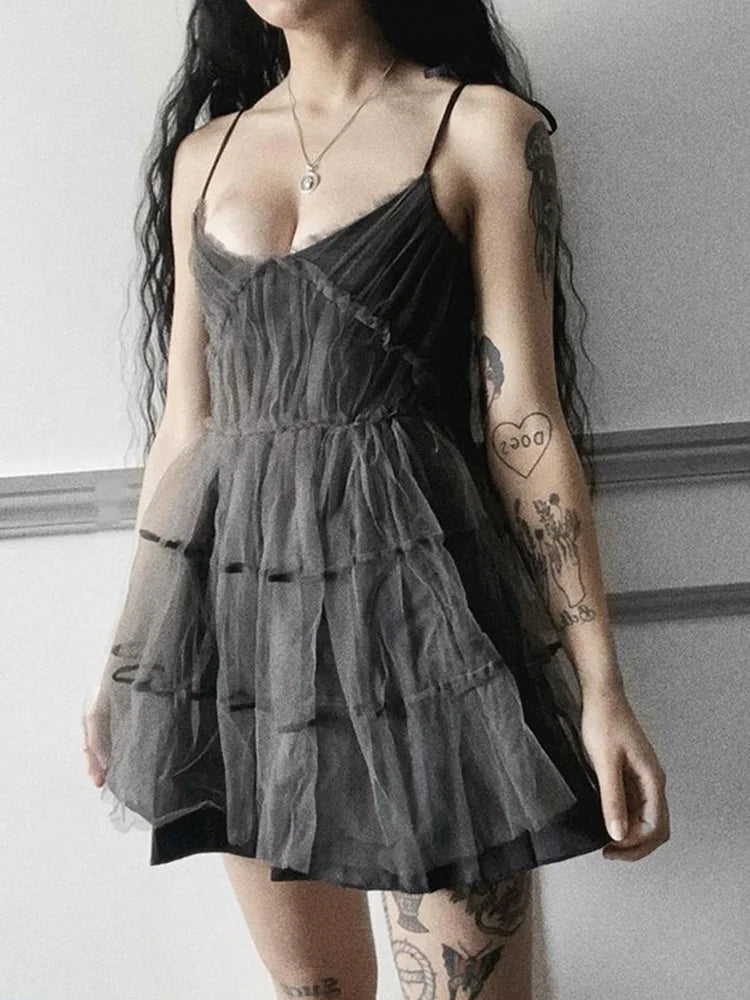 Glam Mesh Lace-Up Party Dress