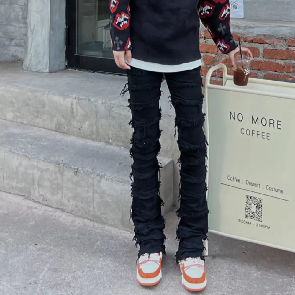 black erosion damaged rough high street jeans