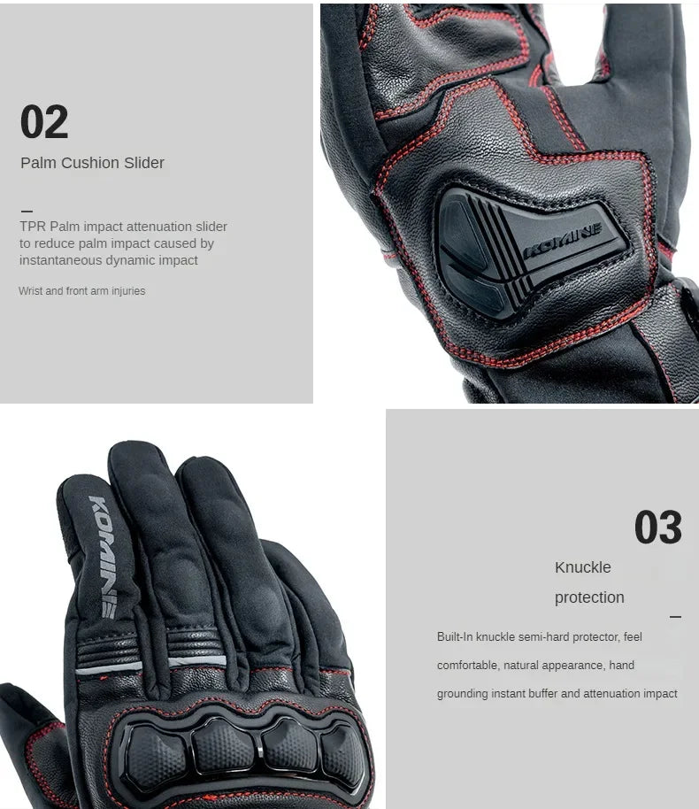 KOMINE GK-856 Windproof Sheepskin Moto Gloves