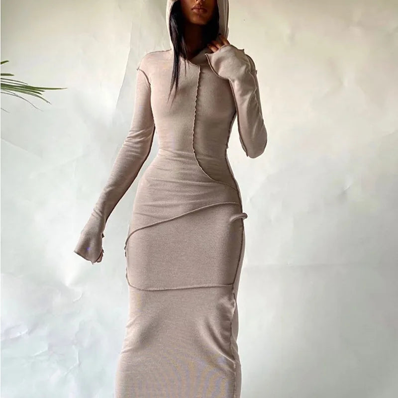 Cozy Chic Patchwork Maxi Hooded Dress