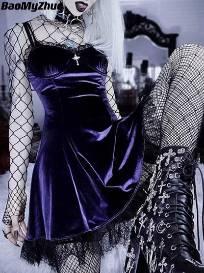 Product Name: Elegant Gothic Velvet Mini Dress