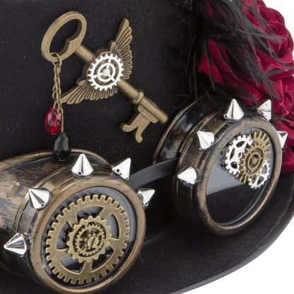 Victorian Steampunk Hat with Rose Chain & Feathers
