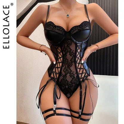 Lace Up Elegance: Black Bodysuit for Daring Beauty