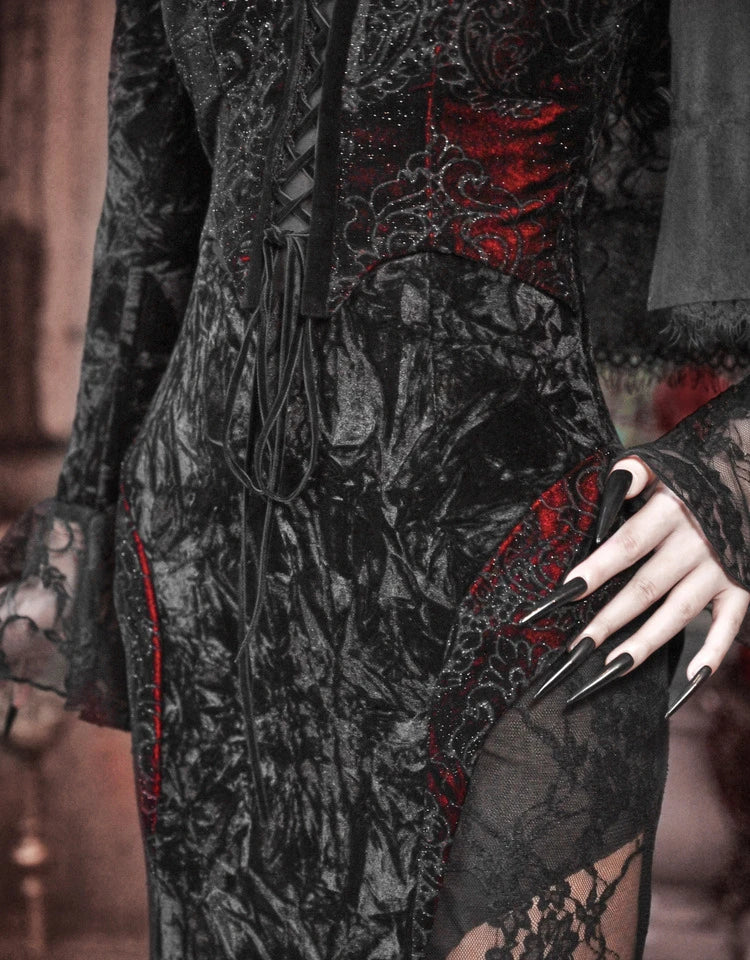 Gothic Velvet Slim Fit Lace Fishtail Dress for Women