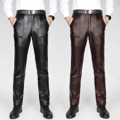 All-Season Genuine Leather Moto Pants for Men