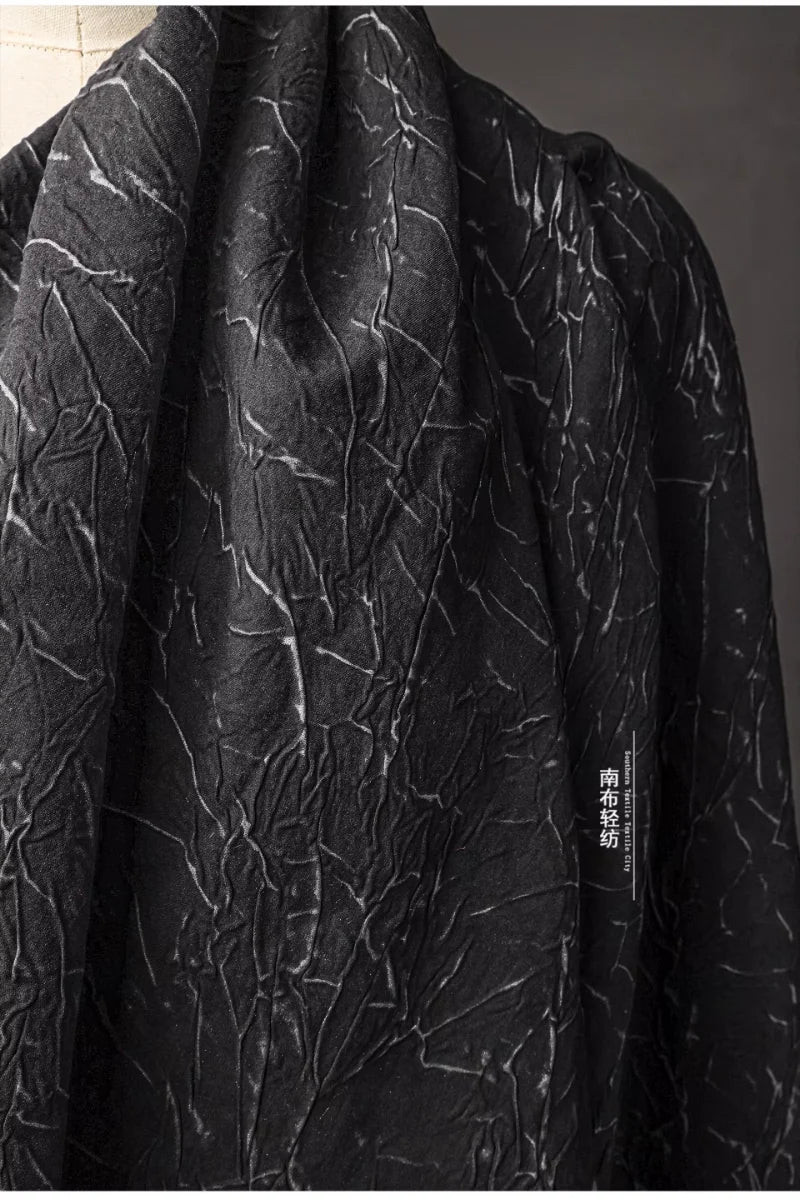 Eco Pleat: Black Nylon-Rayon Fabric for Design Creations