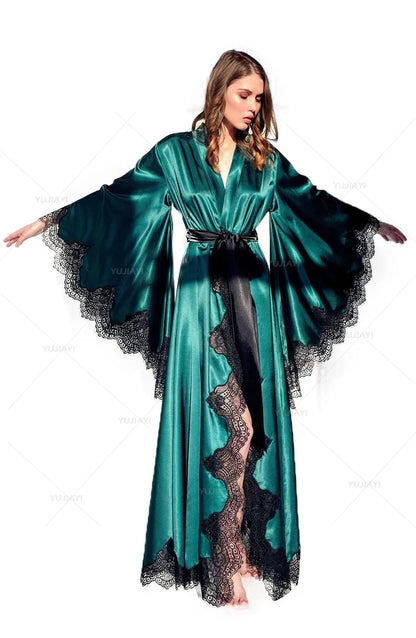 Ethereal Noir Silk Kimono Gown