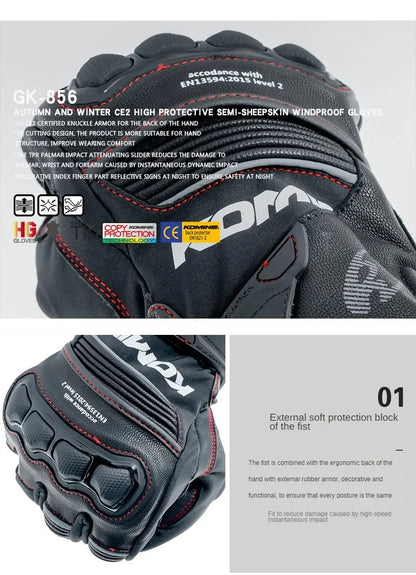 KOMINE GK-856 Windproof Sheepskin Moto Gloves