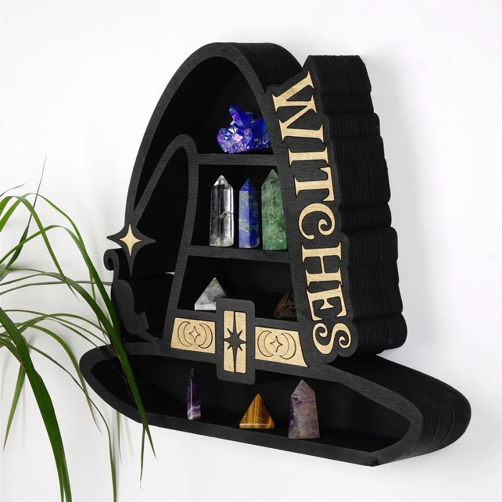 Witch Hat Crystal Shelf: Boho Wall Decor & Storage