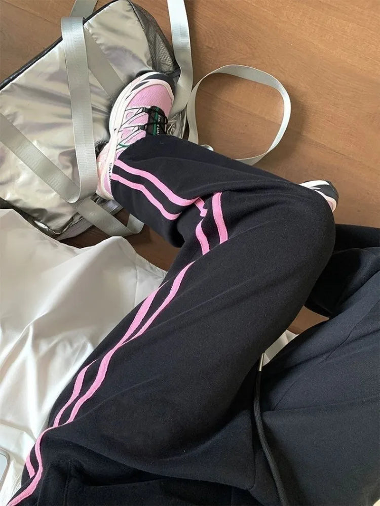 Pink Striped Sweatpants Women Vintage